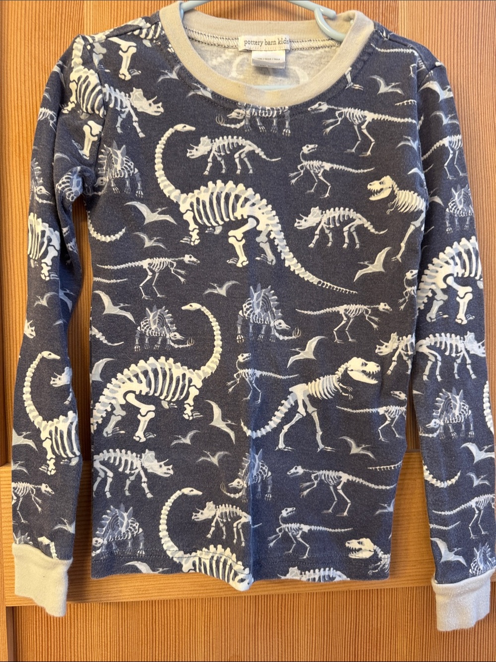 Pottery Barn Kids Navy & White Dinosaur Skeleton Glow in the darkLong Sleeve Tee